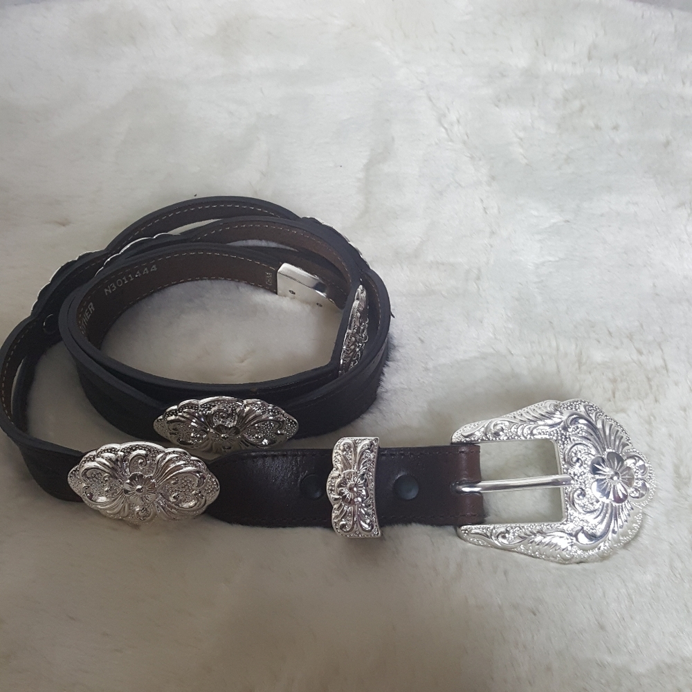 Nocona Brown Leather Western Silver Buckle Belt
